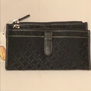 NWT Talbots Black Zip Clutch Large Black Canvas Wallet